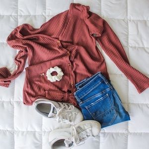 Waffle Knit Button Up Sweater From Boutique